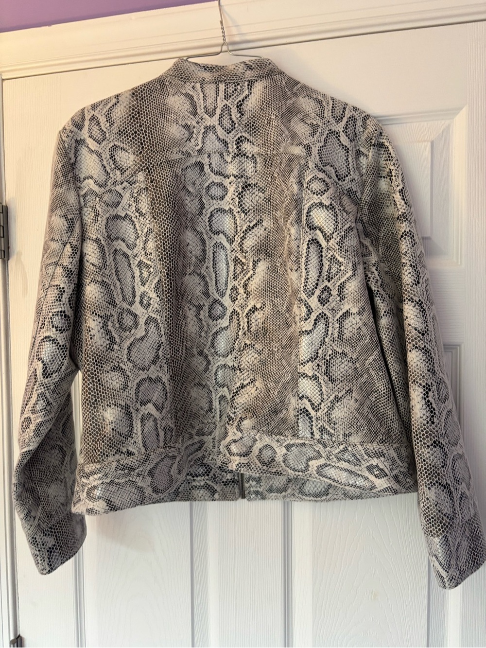 Ruby Rd. Snake-Print Gray Leather Zip Jacket - Picture 3 of 3